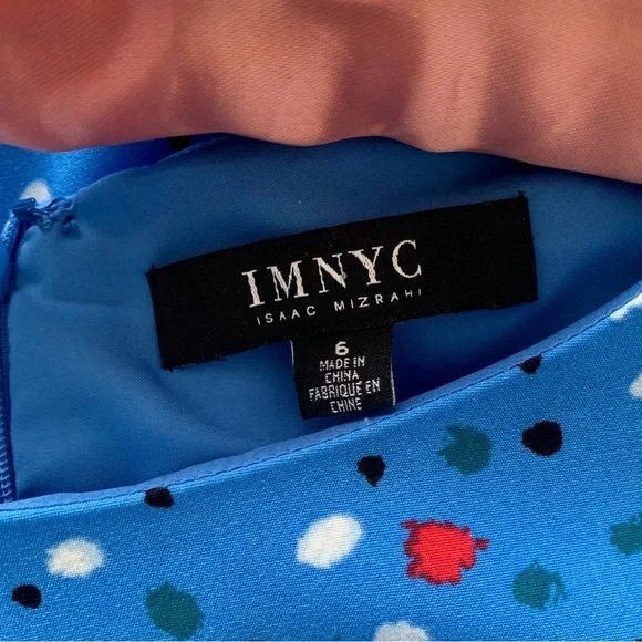 ISAAC MIZRAHI BLUE SHORT SLEEVE CONFETTI DRESS RIBBON BELT - Picture 4 of 16